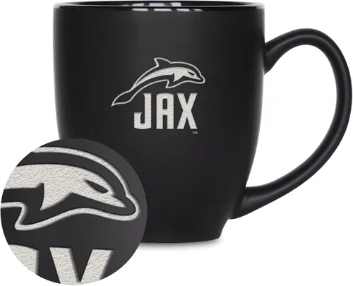 Miniatura 346 de Rico Industries - Taza de cerámica mate negra con grabado láser estándar de 15oz para NCAA (escuelas T & U) - Para bebidas calientes o frías