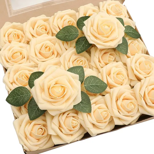 Miniatura 40 de Floroom Flores artificiales de espuma, aspecto real, con tallos, para manualidades, ramos de boda, centros de mesa, despedida de soltera, fiesta, 25