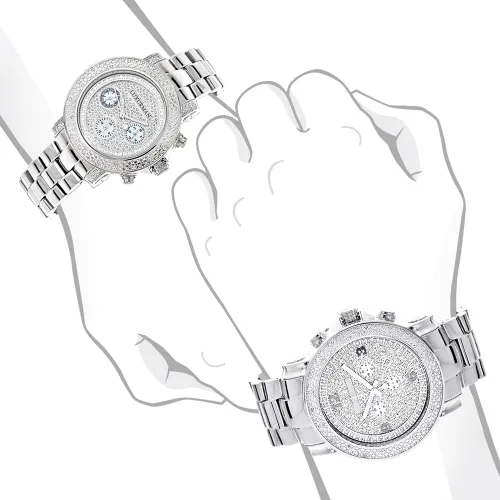 Miniatura 4 de LUXURMAN Juego de relojes de diamante de gran tamaño a juego para él y ella de 0.55 ct, Cronógrafo