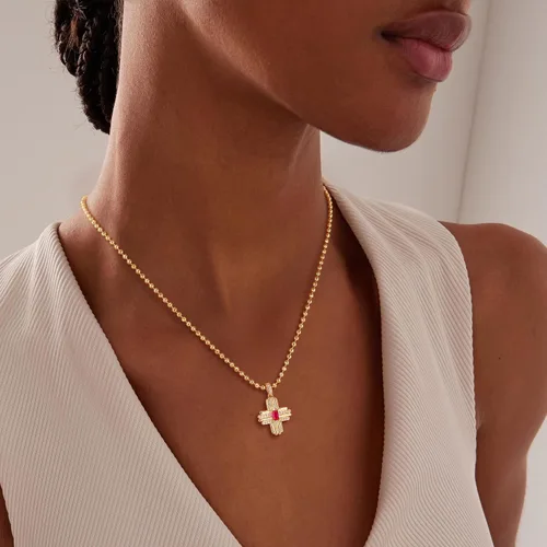 Miniatura 151 de Fettero - Collar con dije de cruz de fe, chapado en oro de 14 K, cadena fina, minimalista, simple, pequeña, para oración, regalo de joyería religiosa