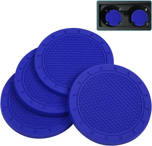 Wisdompro - Posavasos para automóvil, paquete de 4 posavasos de PVC para automóvil, antideslizantes, universales, accesorios interiores de Azul