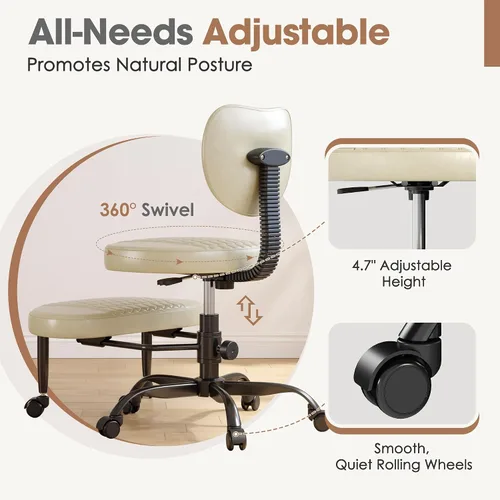 Miniatura 3 de Silla de oficina con patas cruzadas, sillas giratorias de 360° para adultos, silla de oficina ergonómica de patas cruzadas ajustable en altura