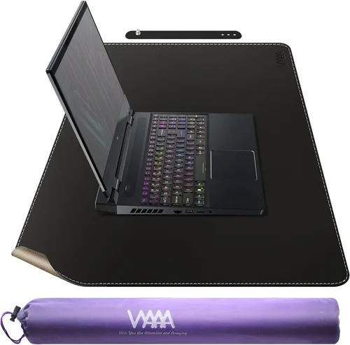 Miniatura 12 de Vyaaa Tapete de cuero para escritorio, 63" x 23.6" pulgadas, protector de escritorio de cuero, impermeable, extra grande, alfombrilla de mouse Negro