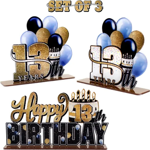 Miniatura 136 de LINGTEER Feliz 10º Cumpleaños Juego de Centros de Mesa de Acrílico Azul para Mesa - Brindemos por Diez Años Decoraciones de Regalo de Fiesta de 10º