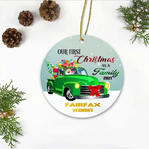 First Christmas Ornament 2021 - Our First Christmas As A Family Fairfax Vermont VT State - 1st Home Family House Ornament 3" Plastic