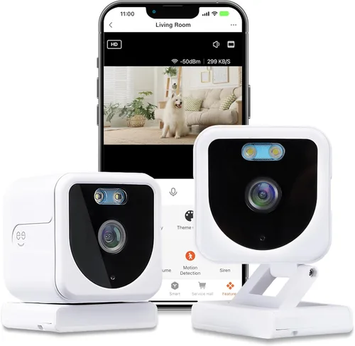 Geeni Mini cámara de seguridad para interiores y exteriores 1080P, paquete de 2, cámaras WiFi inteligentes con detección de movimiento y sonido,