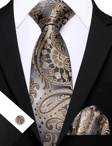 Miniatura 158 de Barry.Wang - Juego de corbata de seda para hombre, diseño de cachemira, pañuelo y gemelos de bolsillo