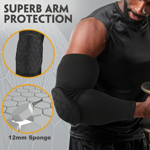 Miniatura 4 de GUOZI Coderas de brazo [2 unidades], coderas de brazo a prueba de golpes para jóvenes y adultos, deportes, fútbol, baloncesto, voleibol, Negro