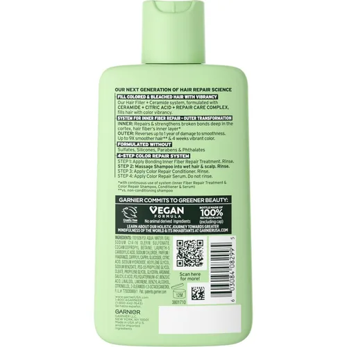 Miniatura 2 de Garnier Fructis Hair Filler Champú reparador de color con ceramida, champú suavizante y sin sulfatos para cabello teñido y decolorado, 10.1 onzas