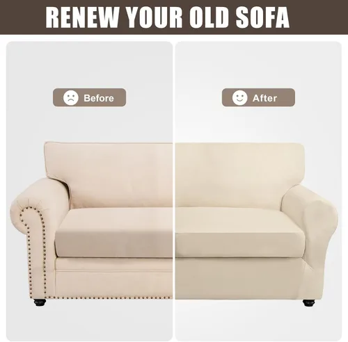 Miniatura 7 de SearchI Funda Elástica para Sofá Funda de Sofá, 3 Piezas Funda para Loveseat con 2 Fundas de Cojín Separadas, Protector de Muebles Lavable para Sala