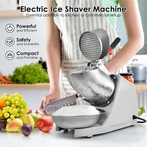Miniatura 2 de Máquina eléctrica de hielo afeitado, con picahielo y cuchara, 3 cuchillas de máquina eléctrica de cono de nieve (300 W, 2200 r/min), máquina
