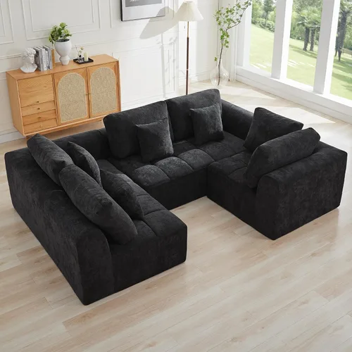 Miniatura 23 de Sofás modulares deshuesados de 140 pulgadas para sala de estar, sofá modular modular de nube comprimida, sofá moderno en forma de U de 9 plazas Gris