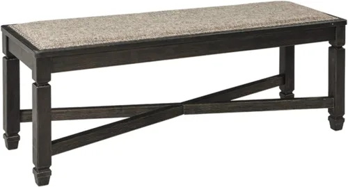 Signature Design by Ashley Tyler Creek Farmhouse - Banco de comedor tapizado con patas cónicas, tela tejida pesada, madera, asiento de 19.5 pulgadas