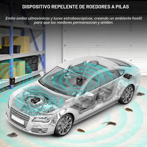 Miniatura 4 de Repelente ultrasónico de roedores para motor de automóvil, repelente de animales bajo el capó con luz estroboscópica intermitente, mantiene a