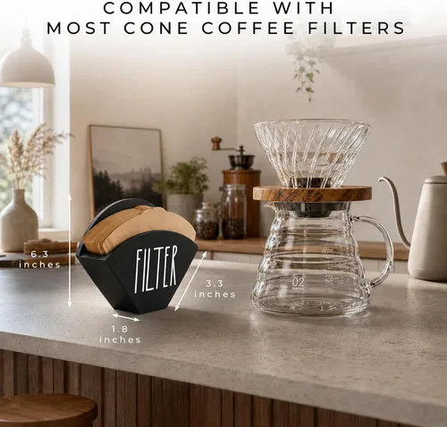 Miniatura 4 de Soporte de filtro de café de madera, organizador de almacenamiento de filtro de cono de granja, dispensador de decoración de estación y barra
