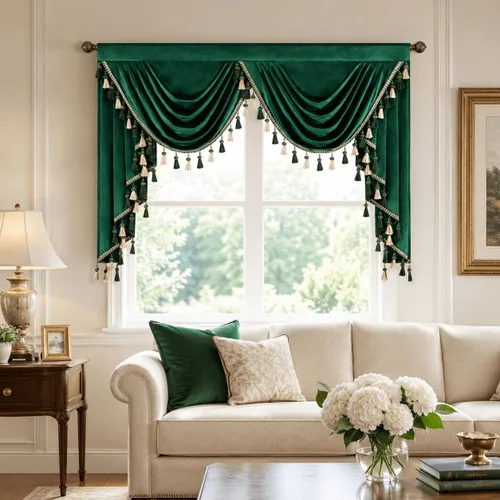 Miniatura 30 de VOGOL Cenefa de cortinas de terciopelo grueso para dormitorio, cenefas de cascada de lujo con aislamiento térmico dorado para sala de estar formal