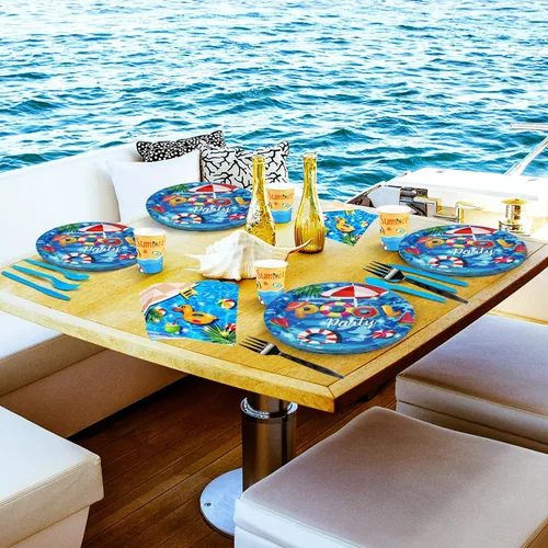 Miniatura 7 de Juego de 60 piezas de vajilla para fiesta en la piscina, platos de fiesta en la piscina de 7 pulgadas y servilletas de piscina, tenedor