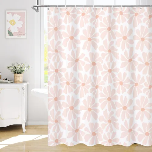 Miniatura 18 de Litabel Cortina de Ducha Pequeña para Cabina 36 x 72 pulgadas, Cortina de Ducha Estrecha de Tela Floral de Media Margarita para Baño Femenino, Juego