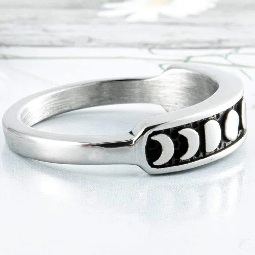 Miniatura 2 de Jude Jewelers Anillo de boda de fase lunar retro vintage de acero inoxidable en forma de media luna, apilable, promesa
