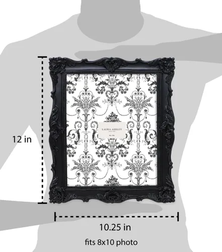 Miniatura 3 de Laura Ashley - Marco de 8 x 10 pulgadas negro con textura ornamentada hecho a mano de resina con caballete y gancho para mesa y pared, con diseño