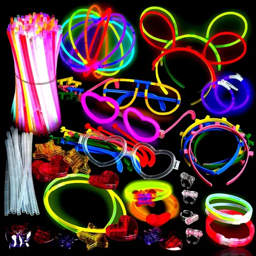 Paquete de 500 collares y pulseras de varillas brillantes para fiestas, suministros de fiesta ultra brillantes que brillan en la oscuridad, colores