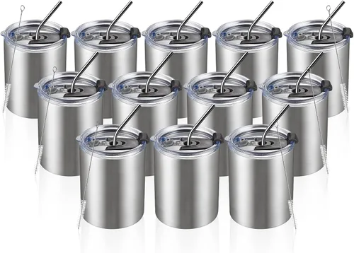 Miniatura 28 de MEWAY Paquete de 8 tazas reutilizables aisladas de acero inoxidable de 12 onzas, taza de café duradera de doble pared, capa en polvo, para café