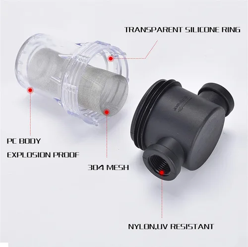Miniatura 4 de Filtro de agua de 2 piezas, filtro de tubo giratorio, cubierta de nailon PA66, cuenco de policarbonato con pantalla de acero inoxidable 304 de malla