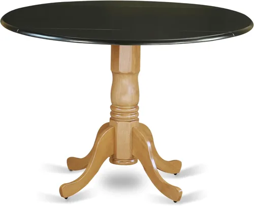 Miniatura 23 de East West Furniture DLT-BLK-T mesa de comedor redonda - con tapa redonda y 2 hojas desplegables y pata de pedestal, 42x29.5 pulgadas, acabado negro