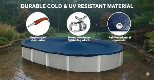 Miniatura 3 de Winter Block Cubierta de Invierno para Piscina Sobre el Suelo, Se Adapta a Ovalada de 12' x 18', Azul Sólido – Incluye Cabrestante y Cable