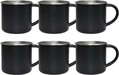 AGH Paquete de 6 tazas de café de 14 onzas con asa, taza de acero inoxidable con asa, taza de café de metal para campamento, juego de tazas de