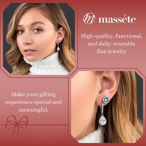 Miniatura 3 de MASSETE Pendientes de plata de ley 925 Halo Post con chaqueta extraíble