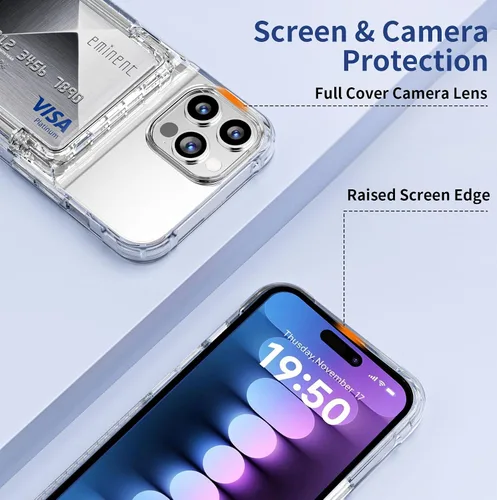 Miniatura 4 de ACANDYA Funda protectora transparente para iPhone 15 Pro Max con tarjetero de crédito, protección resistente, a prueba de golpes, antiarañazos