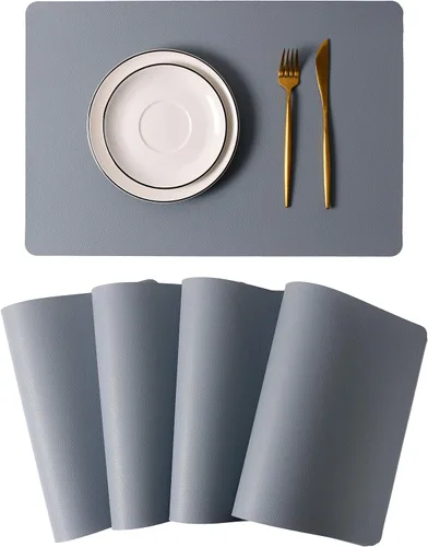 Manteles individuales lavables de cuero para mesa, impermeables, resistentes al calor, fáciles de limpiar para mesa de comedor, cocina (4, azul Azul