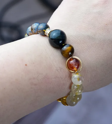 Miniatura 171 de Precious Gemstone Natural Crystal Healing Bracelet, Rutilated Quartz, Moonstone, Quartz Handmade Original Design Bracelet