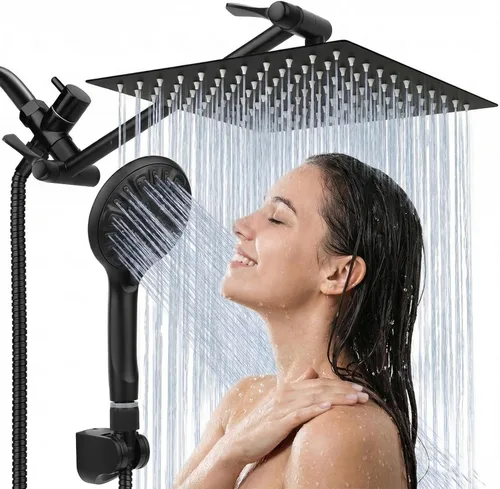 Cabezal de ducha de alta presión de 10 pulgadas, cabezal de ducha de mano con brazo de extensión de 11 pulgadas, cabezal antifugas de 9 ajustes con