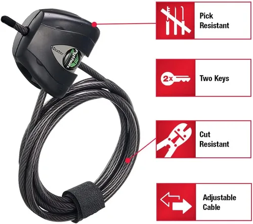 Miniatura 7 de Master Lock Candado de bicicleta Python negro con llave, candado de cable de metal ajustable tiene un revestimiento de vinilo resistente a
