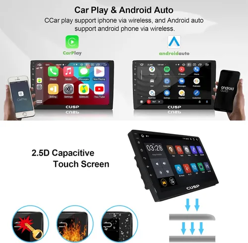 Miniatura 4 de CUSP Radio estéreo de coche Android de 10 pulgadas, unidad principal universal de doble DIN con CarPlay inalámbrico y Android Auto con cable