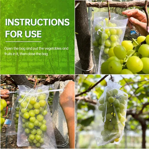 Miniatura 6 de QPRETTY DU 100 bolsas de organza, protectores de frutas de malla blanca de 8 x 12 pulgadas con cordón para uvas, mango, verduras, jardín