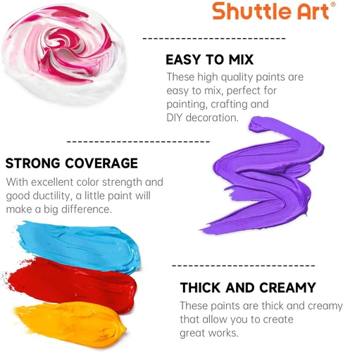 Miniatura 5 de Juego de botellas de pintura acrílica de 18 colores Shuttle Art (250 ml/8.45 oz), suministros de pintura a granel pigmentados ricos para artistas