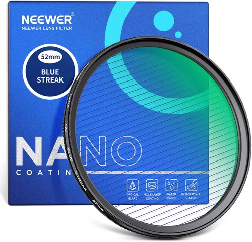NEEWER Filtro de rayas azules de 2.047 in, vidrio óptico HD giratorio de 360 °, filtro de lente de efectos especiales de llamarada anamórfica, marco
