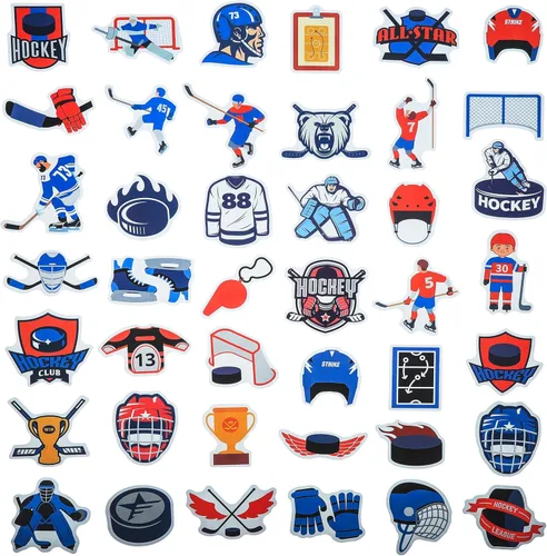 Miniatura 2 de Paquete de 100 calcomanías de hockey sobre hielo, regalos de decoración de fiesta de hockey, calcomanías impermeables para botella de agua, laptop
