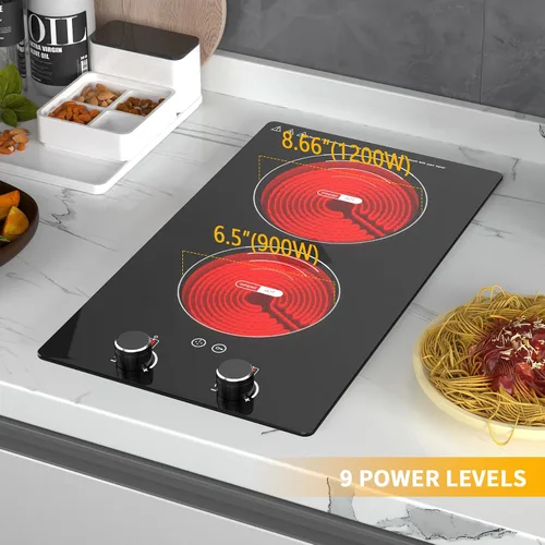 Miniatura 9 de VBGK Placa de cocción eléctrica, 110V 2400W superficie de cocina eléctrica con control de perilla, 9 niveles de potencia, bloqueo para niños