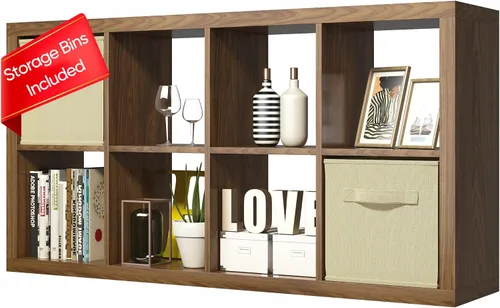 Miniatura 40 de furtble Estantería organizadora de almacenamiento de 8 cubos, moderna estantería abierta de madera, estante de exhibición multifuncional para sala