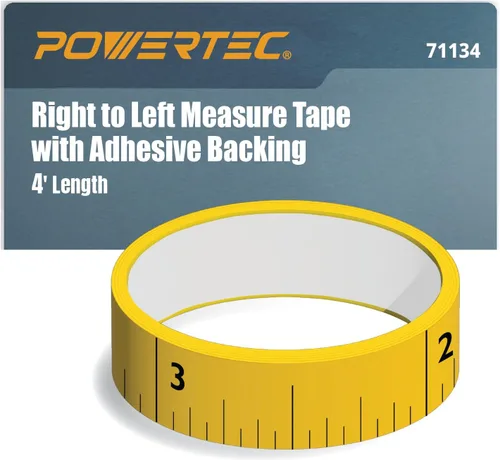 POWERTEC Cinta métrica de 4 pies con parte trasera adhesiva, imperial de derecha a izquierda, cinta metálica para pista en T, banco de trabajo,