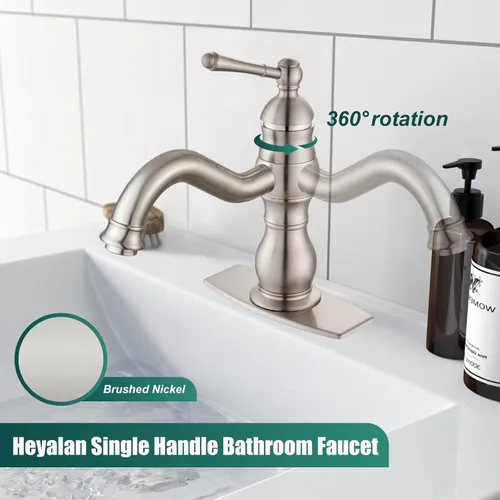 Miniatura 6 de Heyalan Grifo de lavabo de baño con un solo agujero, 1 mango, montaje en cubierta, grifo de lavabo de baño de una sola manija, grifo mezclador