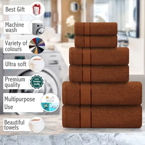 Miniatura 5 de Juego de toallas de baño - 100% algodón - 2 toallas de baño, 2 toallas de mano y 2 paños - Grandes, secado rápido, absorbentes, suaves, lujosas
