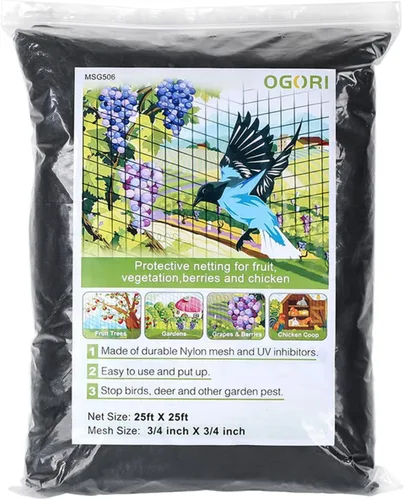 Miniatura 7 de OGORI Red para pájaros de 25 x 50 pies, malla de nailon resistente de 3/4 pulgadas para jardín, protege árboles frutales, plantas y verduras