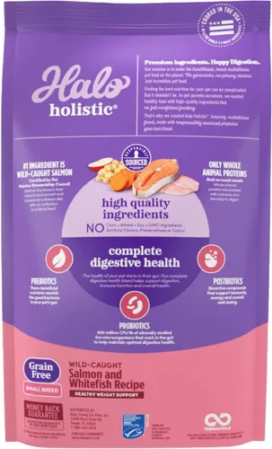 Miniatura 2 de Halo Holistic - Comida para perros de raza pequeña, receta de salmón capturado en la naturaleza y pescado blanco, sin granos, alimento seco