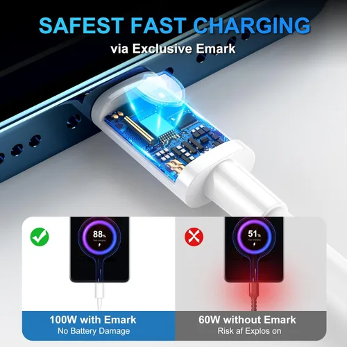 Miniatura 2 de Cable USB C a USB C de 100 W, paquete de 2 unidades de 10 pies, cable USB tipo C a tipo C, cable USB-C compatible con iPhone Blanco