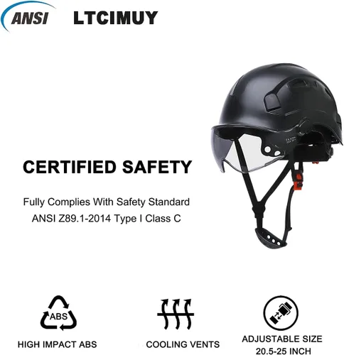Miniatura 2 de Cascos De Construcción Casco de Seguridad con Visera 6 Puntos Ajustable Suspensión ANSI Z89.1 Tipo I Clase C Hardhats, Cascos De Construcción